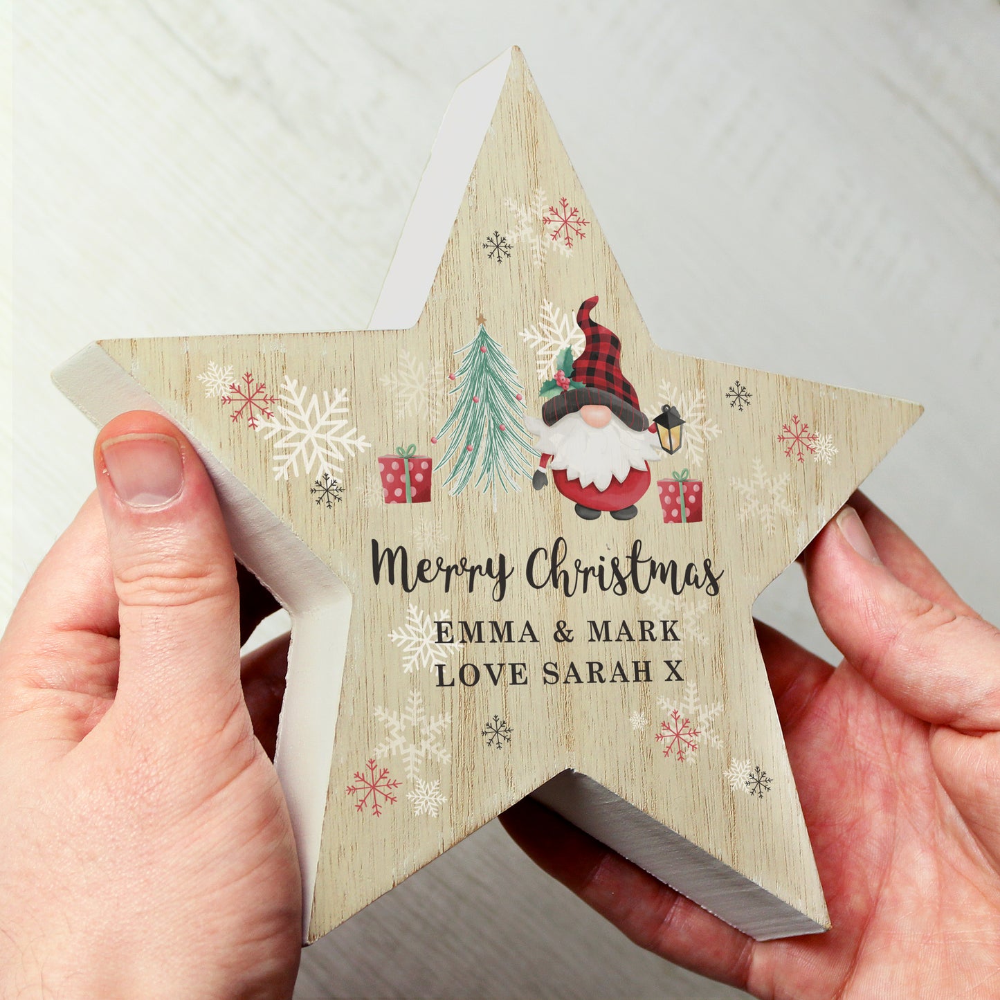 Personalised Christmas Gonk Wooden Star Ornament