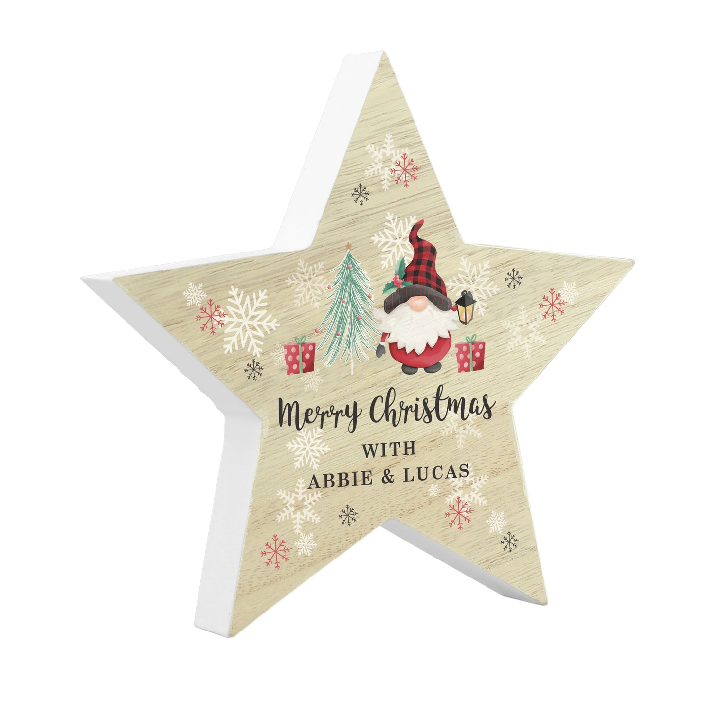 Personalised Christmas Gonk Wooden Star Ornament
