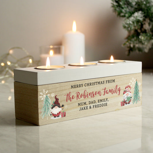 Personalised Christmas Gonk Triple Light Tea Light Decoration