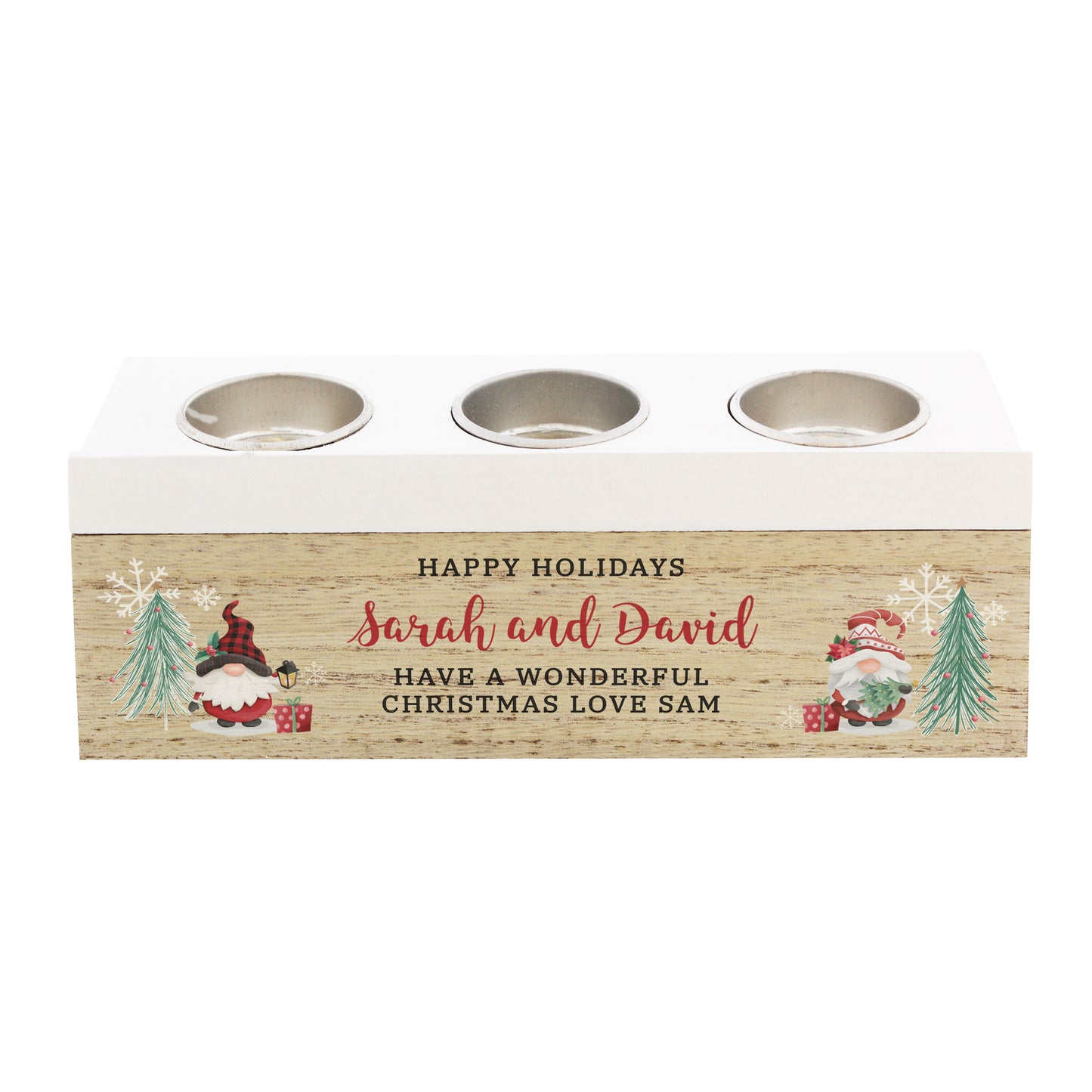 Personalised Christmas Gonk Triple Light Tea Light Decoration