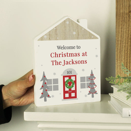 Personalised Christmas House Wooden Ornament
