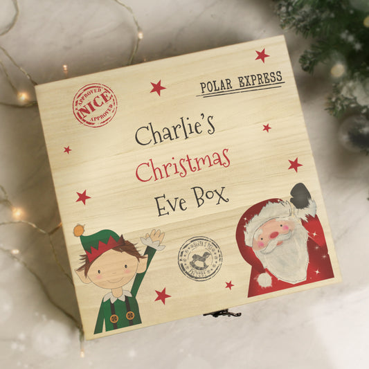 Personalised Santa and Elf Wooden Christmas Eve Box