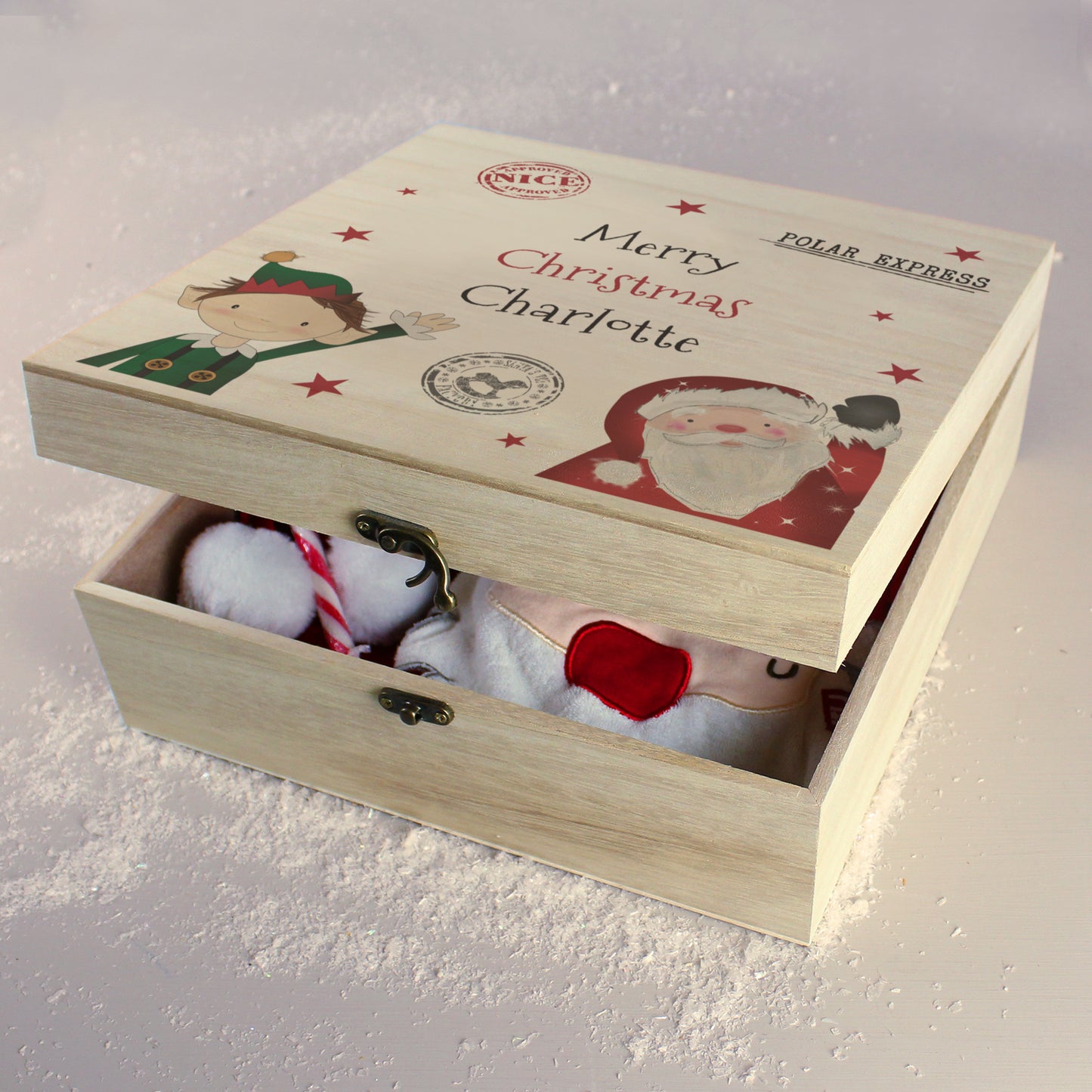 Personalised Santa and Elf Wooden Christmas Eve Box