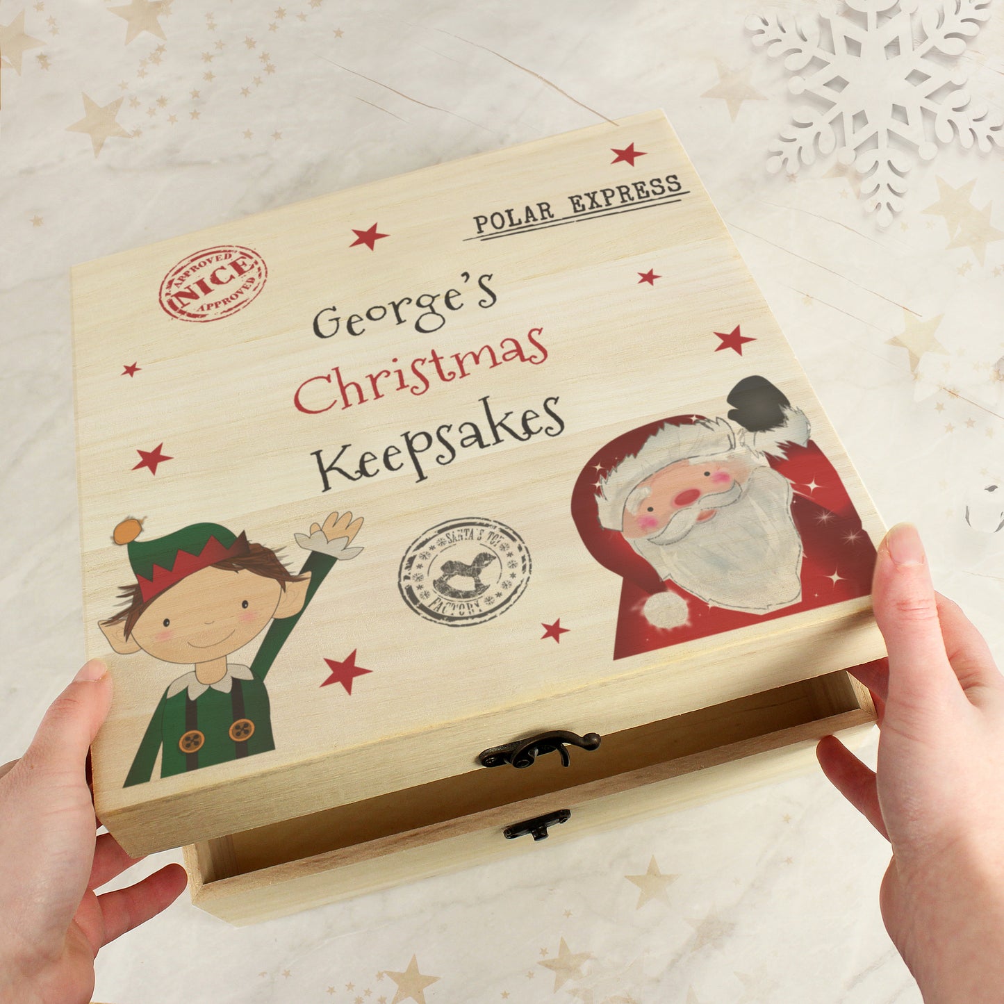 Personalised Santa and Elf Wooden Christmas Eve Box