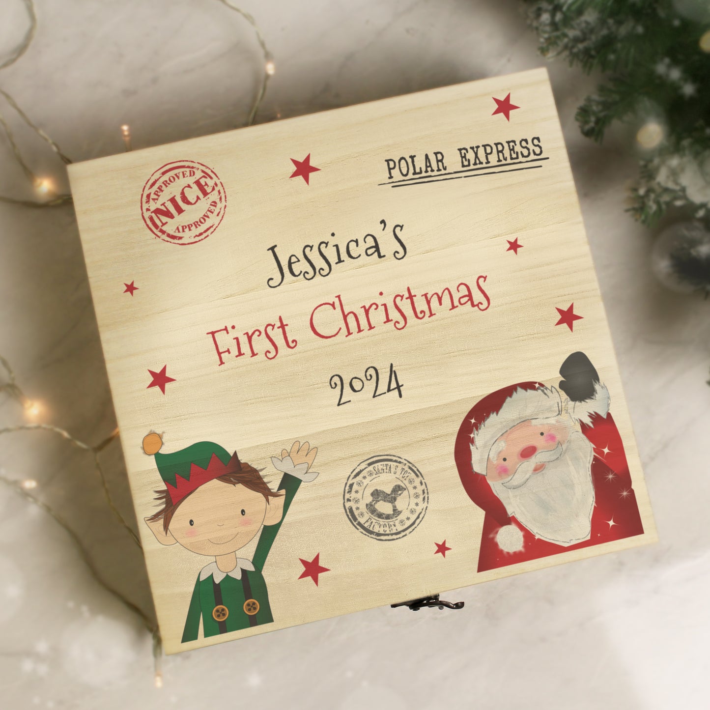 Personalised Santa and Elf Wooden Christmas Eve Box