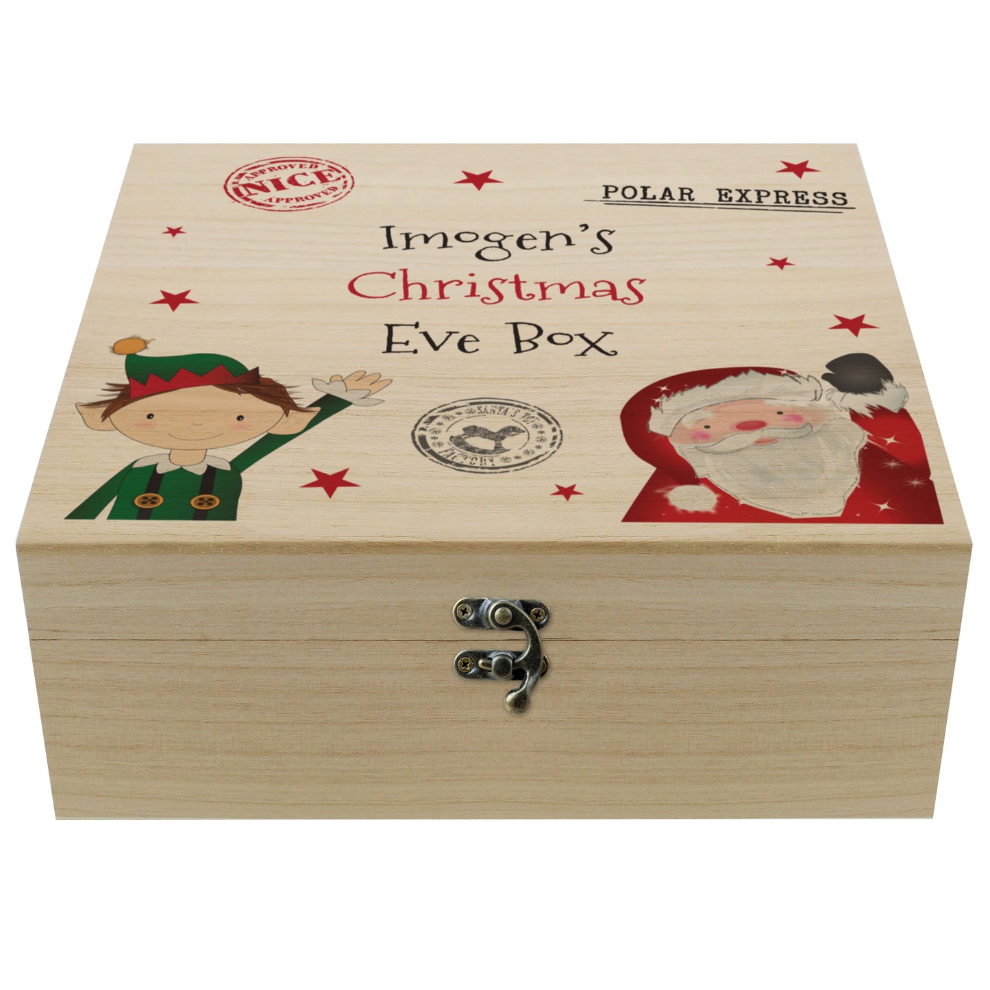 Personalised Santa and Elf Wooden Christmas Eve Box