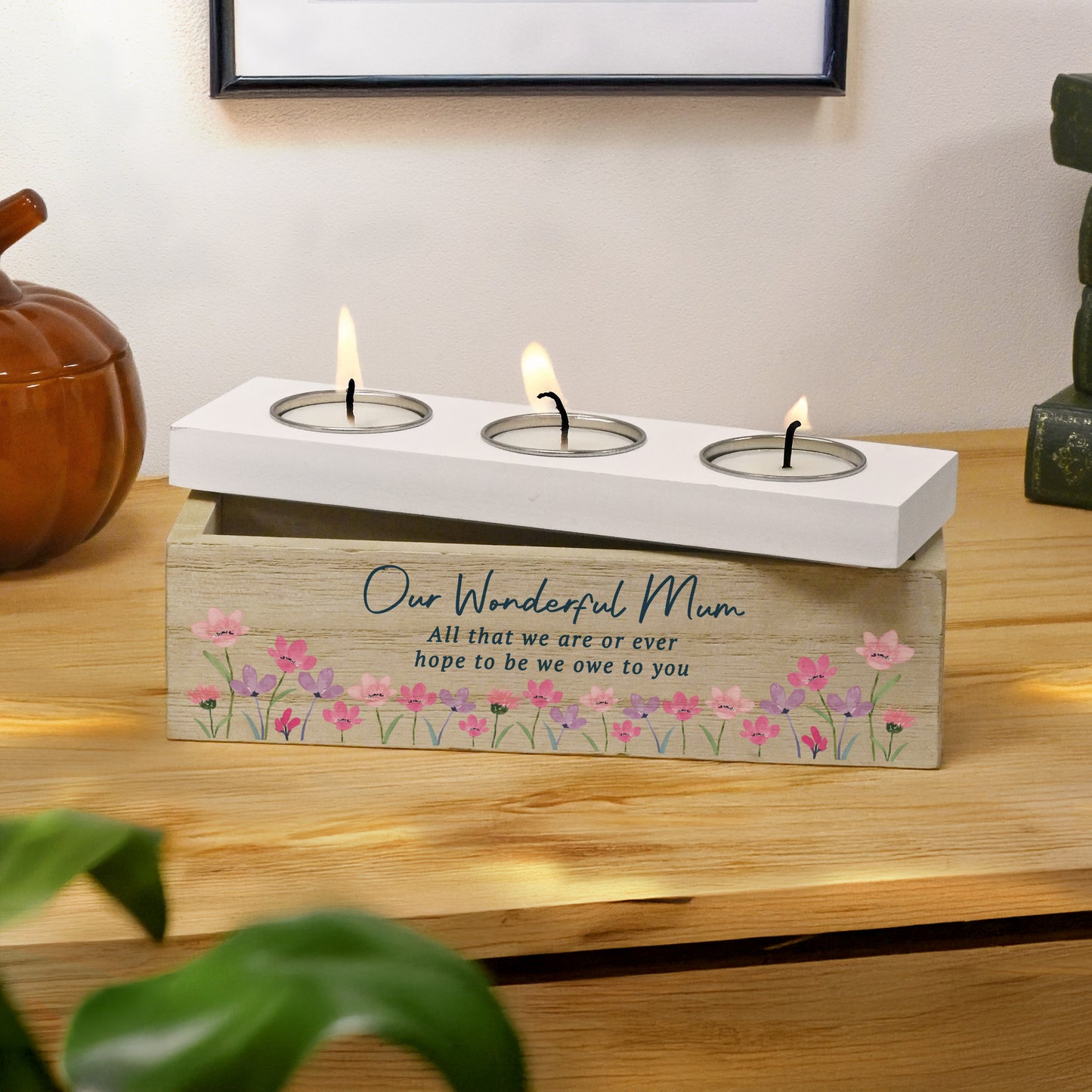 Personalised Floral (Pastel Flowers) Triple Tea Light Box