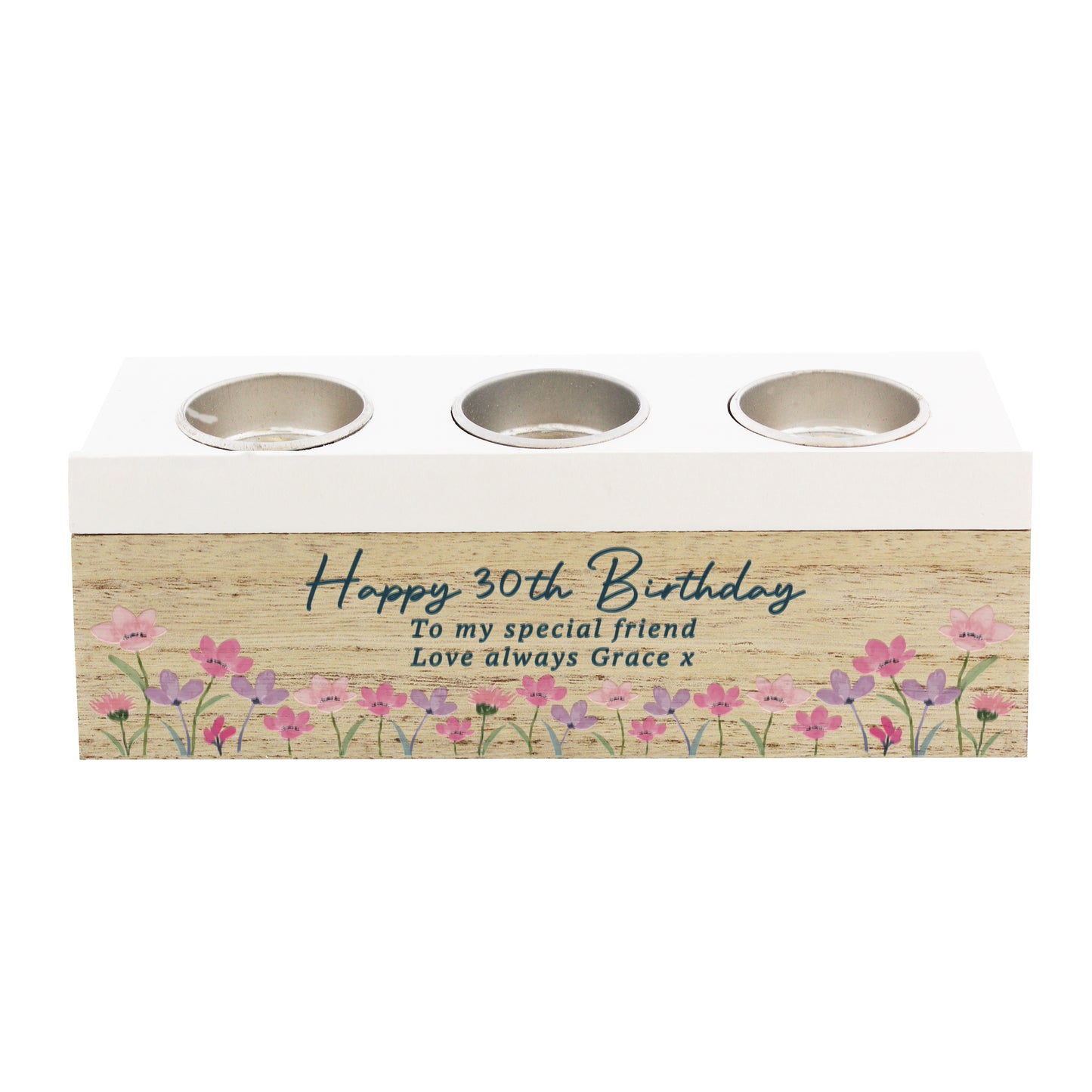 Personalised Floral (Pastel Flowers) Triple Tea Light Box