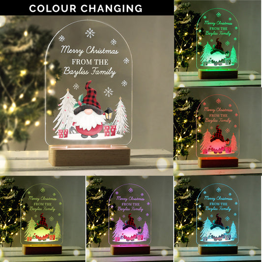 Personalised Gonk LED Christmas Light with Wooden Base