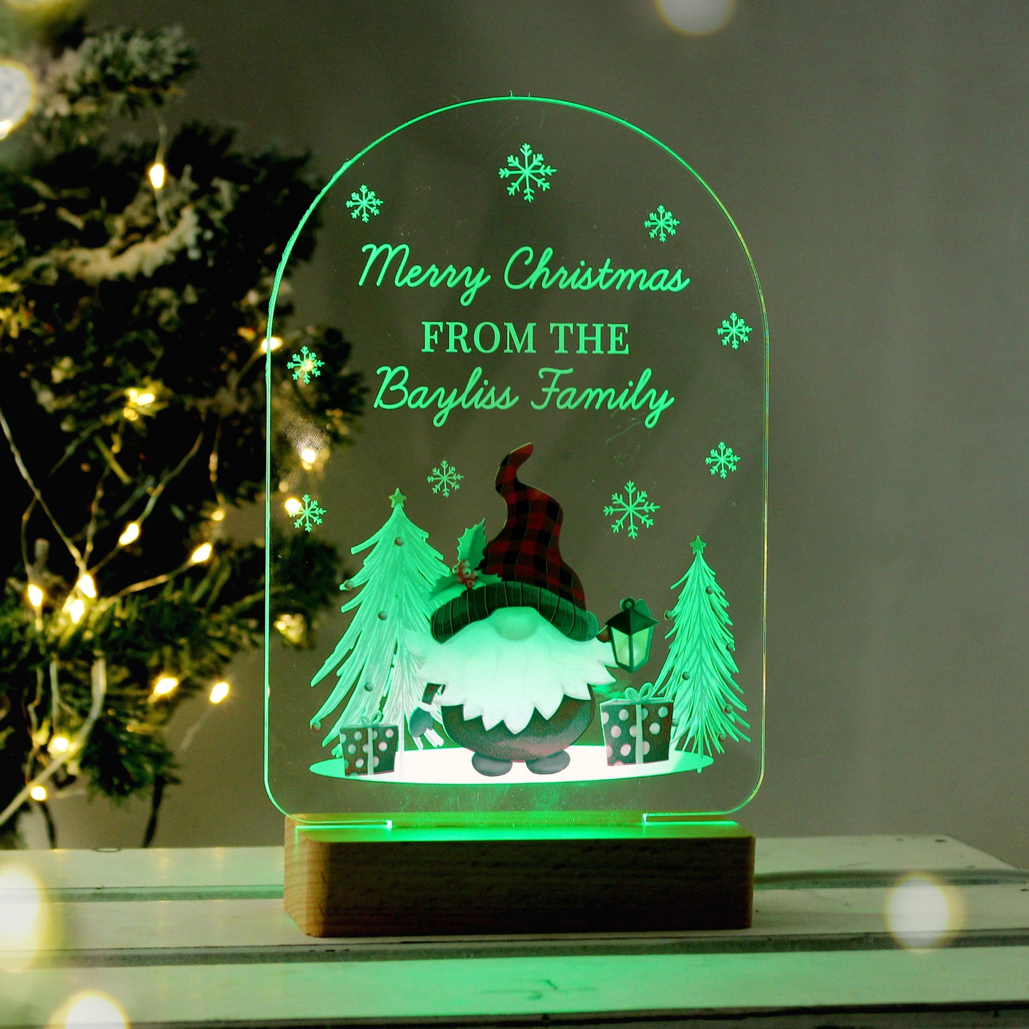 Personalised Gonk LED Christmas Light with Wooden Base