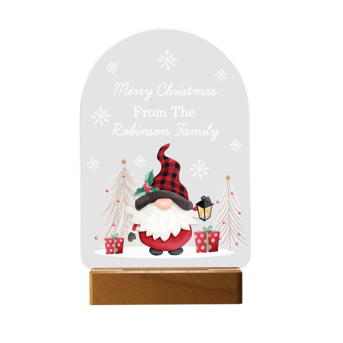 Personalised Gonk LED Christmas Light with Wooden Base