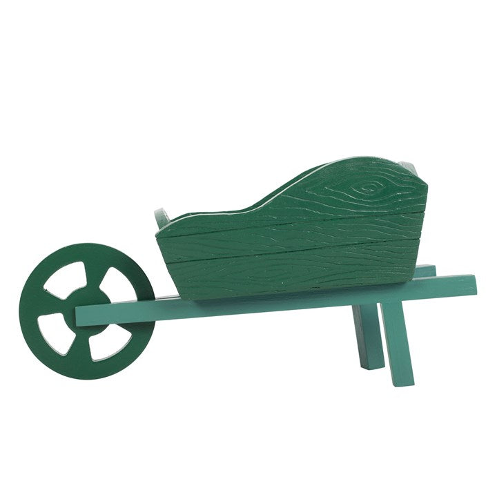 Green Resin Small Wheelbarrow Planter