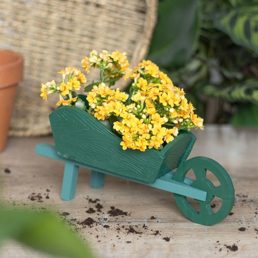 Green Resin Small Wheelbarrow Planter