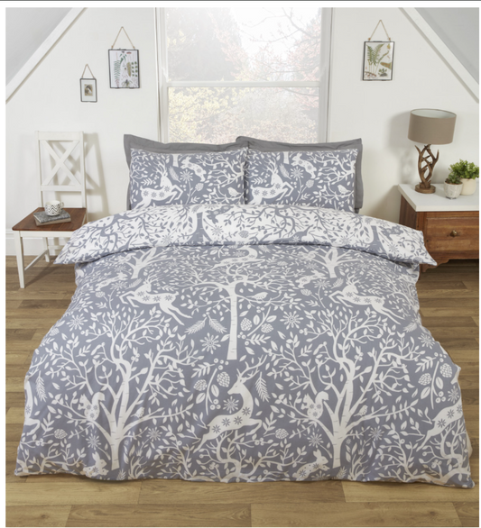 Tatton (Winter / Christmas) Grey Duvet Cover Set - Single, Double & King Available