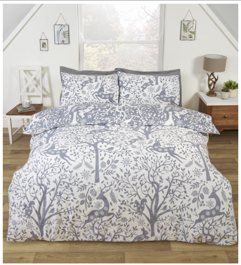 Tatton (Winter / Christmas) Grey Duvet Cover Set - Single, Double & King Available