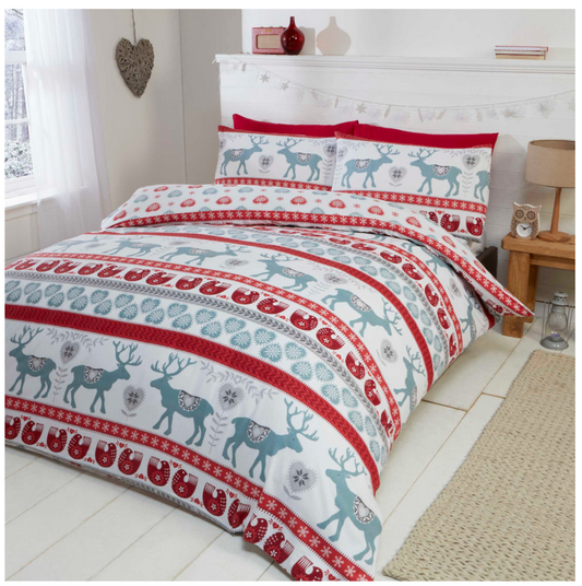 Scandi (Christmas Reindeer) Duvet Cover Set - Single, Double, King & S. King Available