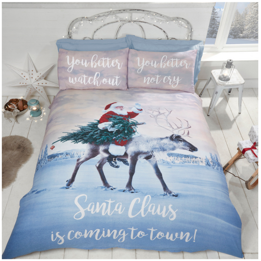 Santa's Coming To Town Christmas Duvet Cover Set - Single, Double & King Available