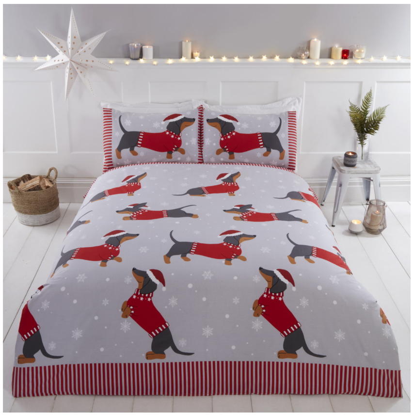 'Dachshund' Through The Snow (Dog) Christmas Duvet Cover Set - Single, Double & King Available