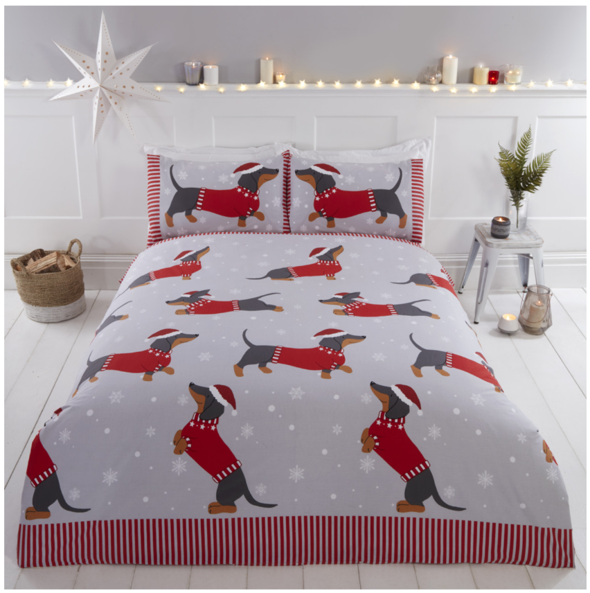 Dachshund Through The Snow Dog Christmas Duvet Cover Set