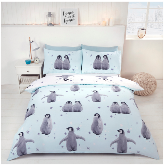 Starry Penguins (Blue) Duvet Cover Set - Single, Double & King Available