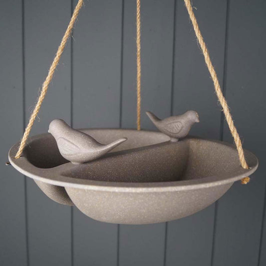 Earthy Hanging Bird Bath and Feeder (27cm) - Straw