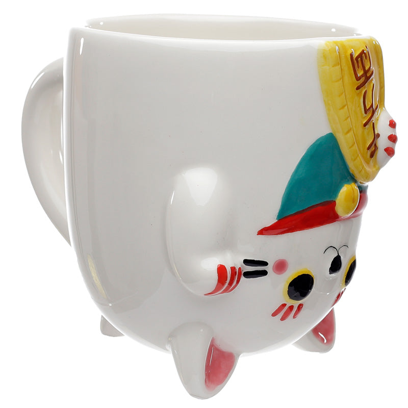 Maneki Neko Lucky Cat Upside Down Ceramic Mug