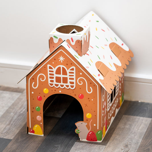 Cardboard Cat Playhouse/Den - Christmas Gingerbread House