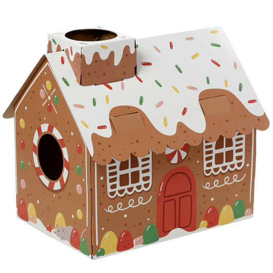 Cardboard Cat Playhouse/Den - Christmas Gingerbread House
