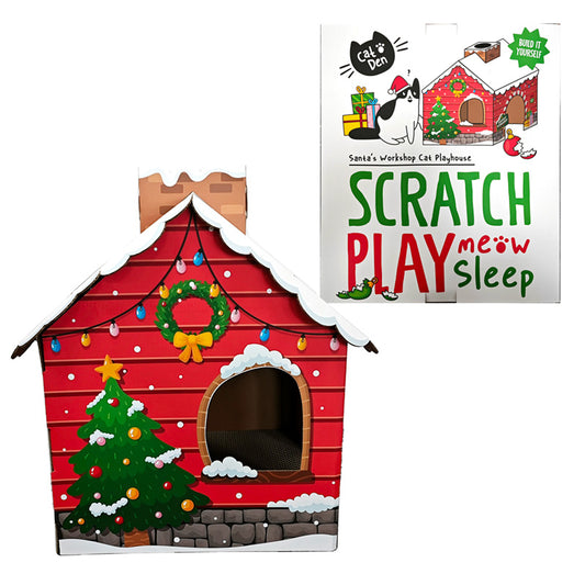Cardboard Christmas Cat Playhouse/Den - Santa's Grotto/Workshop