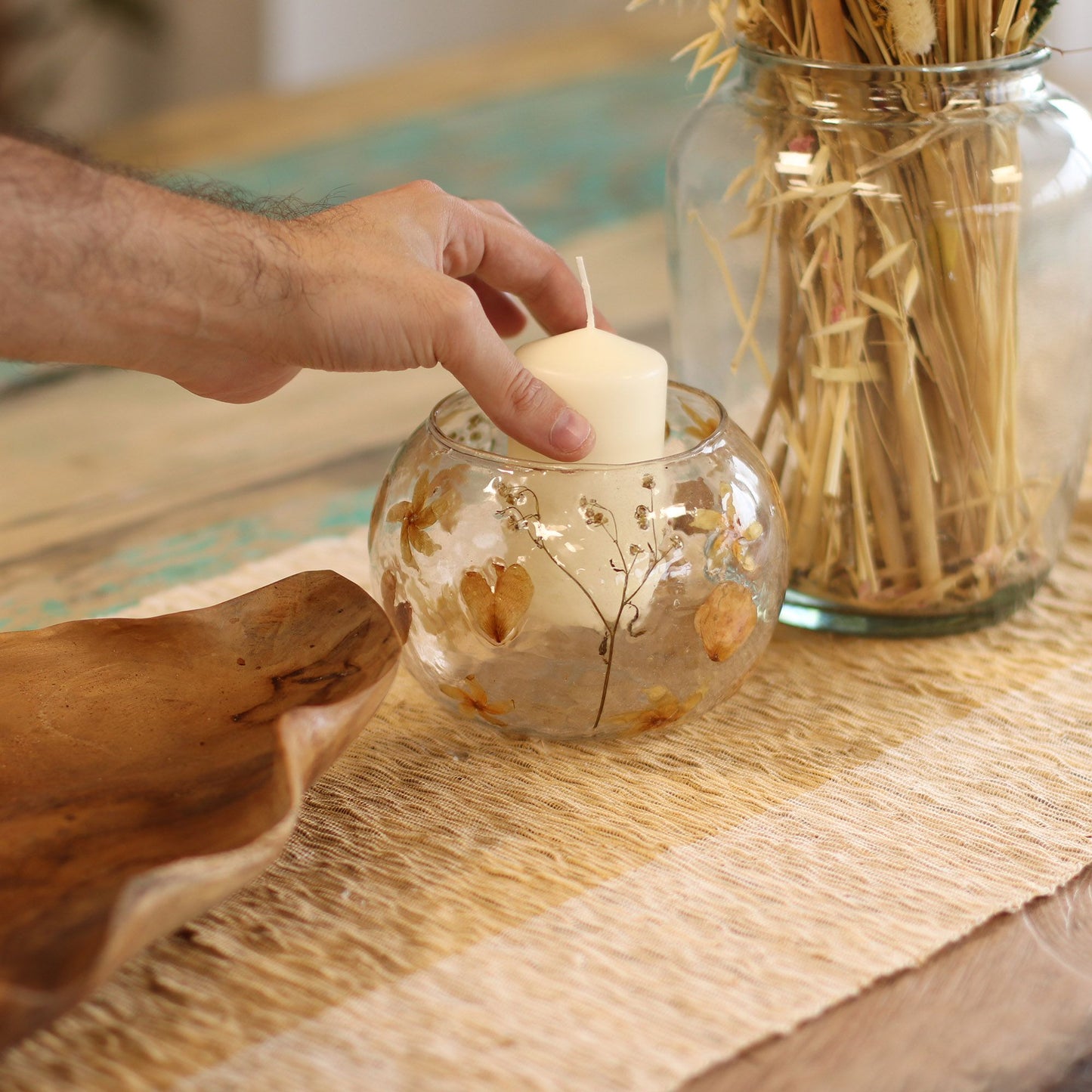 Natural Floral Glass - Large Bowl Candle Holder: Rosa
