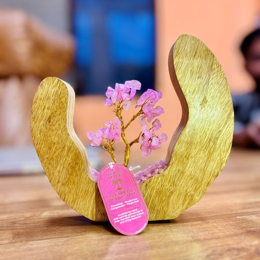 Rose Quartz Gemstone Tree Garden in a Mango Wood Open Ring - 60 chipstones