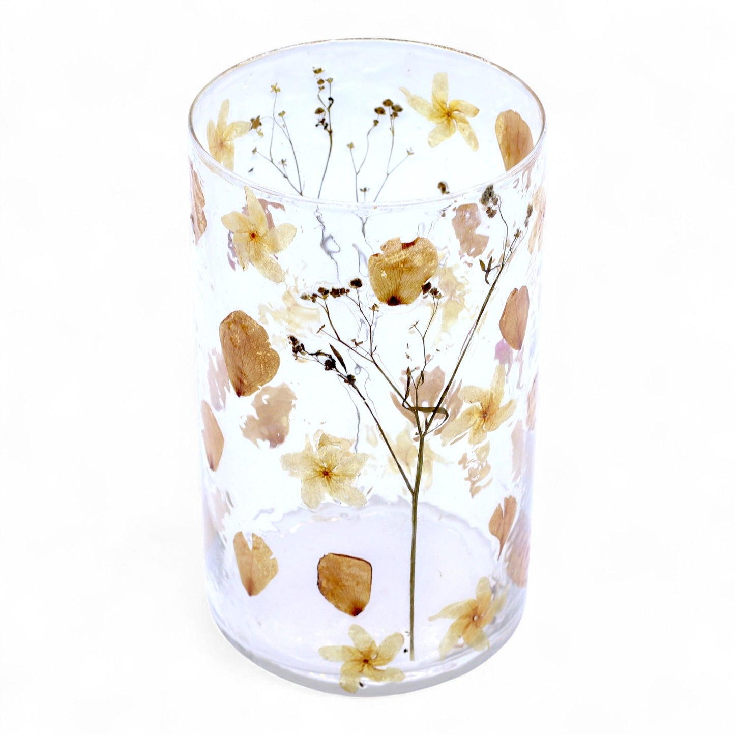 Natural Floral Glass - Tall Vase and/or Candle Holder: Rose