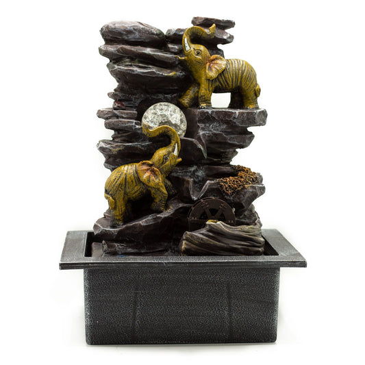 Tabletop Water Feature - Elephants, Crystal Ball & Water Wheel (35cm)