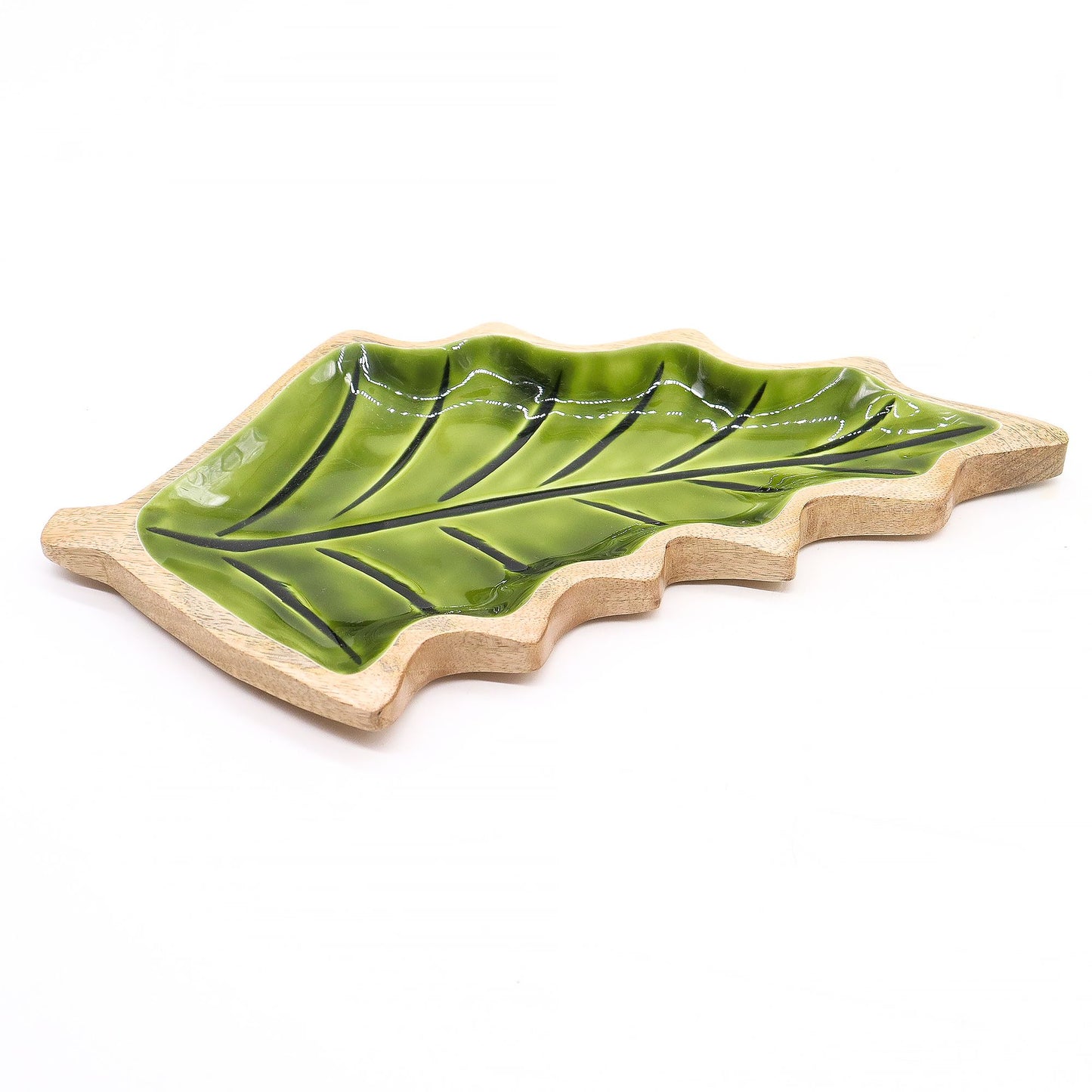 Nordic Christmas / Woodland -  Enamel Leaf Wooden Bowl - 33x17cm