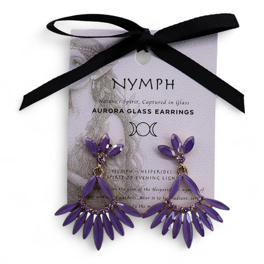 Nymph Aurora: Vintage Glass Long Drop Earrings - Lavender