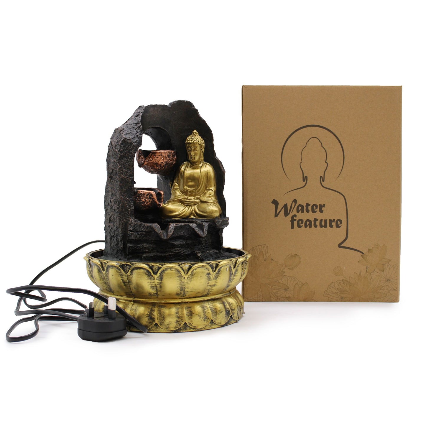 Tabletop Water Feature - Golden Meditating Buddha (30cm)