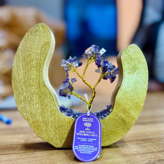 Amethyst Gemstone Tree Garden in a Mango Wood Open Ring - 60 chipstones