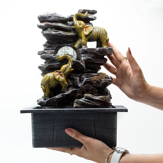 Tabletop Water Feature - Elephants, Crystal Ball & Water Wheel (35cm)