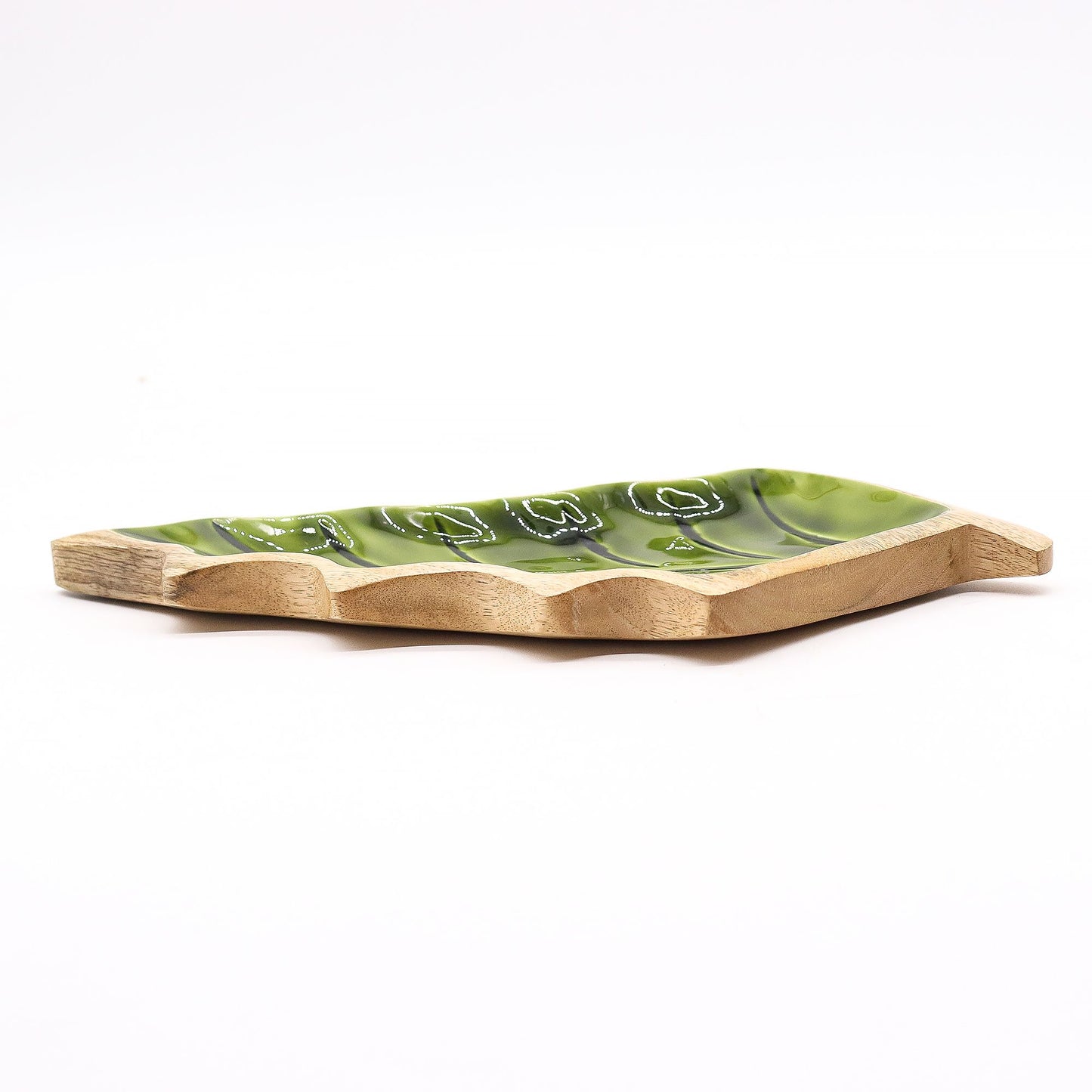 Nordic Christmas / Woodland -  Enamel Leaf Wooden Bowl - 33x17cm