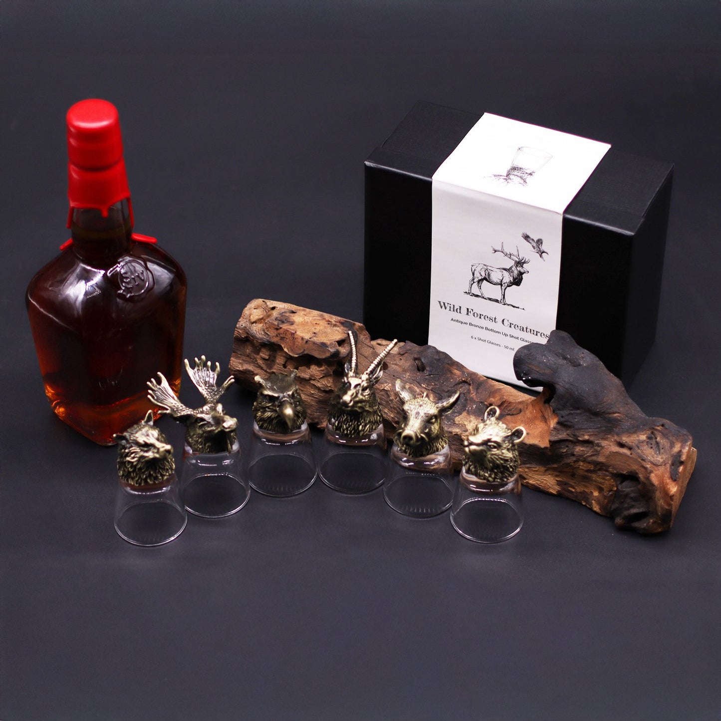 Wild Forest Creatures Set of 6 Shot Glasses (50ml) - Antique Bronze