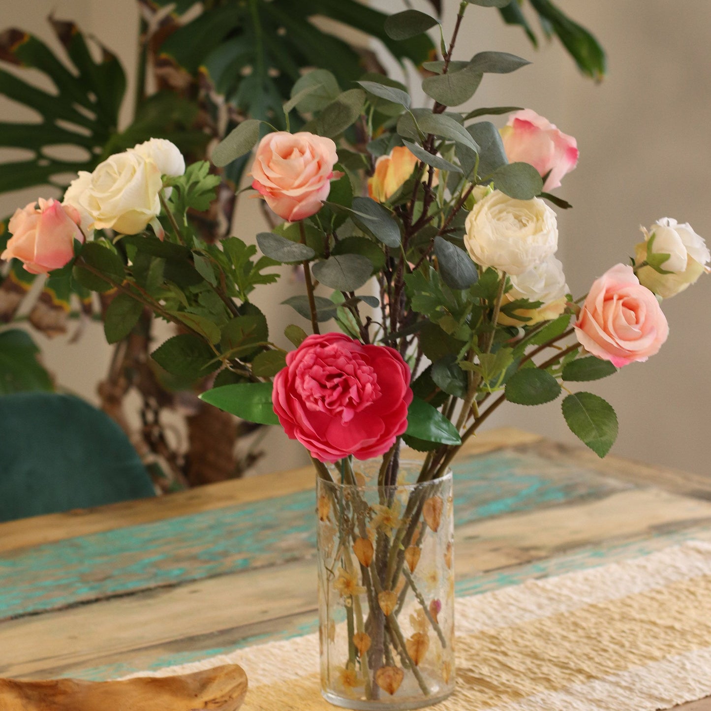Natural Floral Glass - Tall Vase and/or Candle Holder: Rose