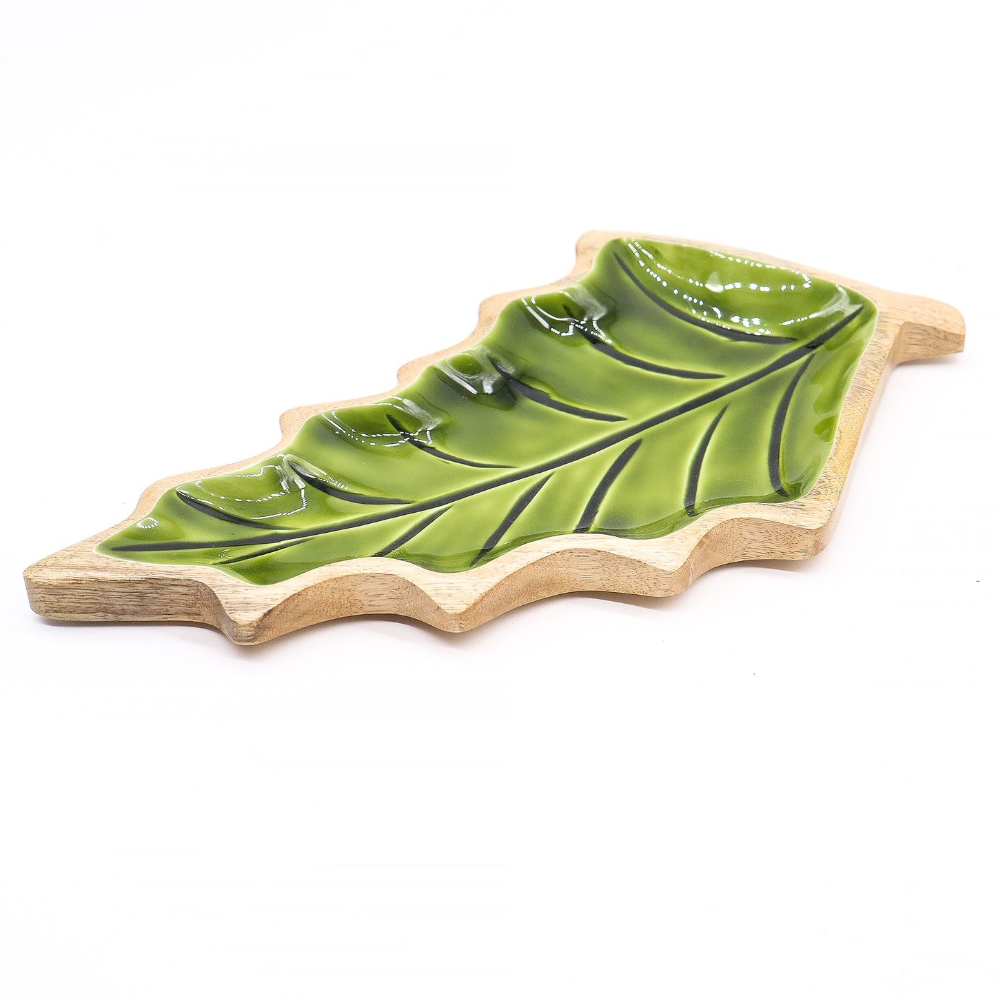 Nordic Christmas / Woodland -  Enamel Leaf Wooden Bowl - 33x17cm