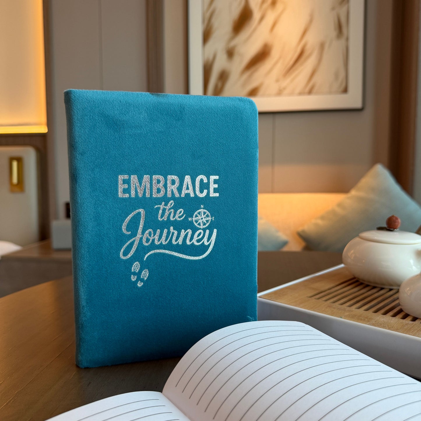 Light Blue Velvet Notebook - 'Embrace The Journey' - 80 pages