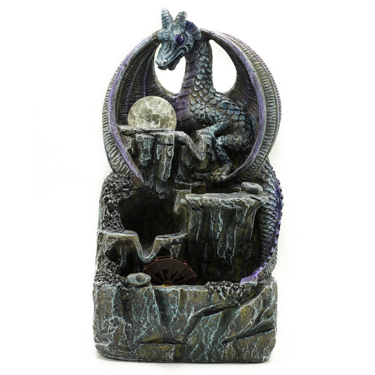 Tabletop Water Feature - Purple Dragon, Crystal Ball & Water Wheel (35cm)