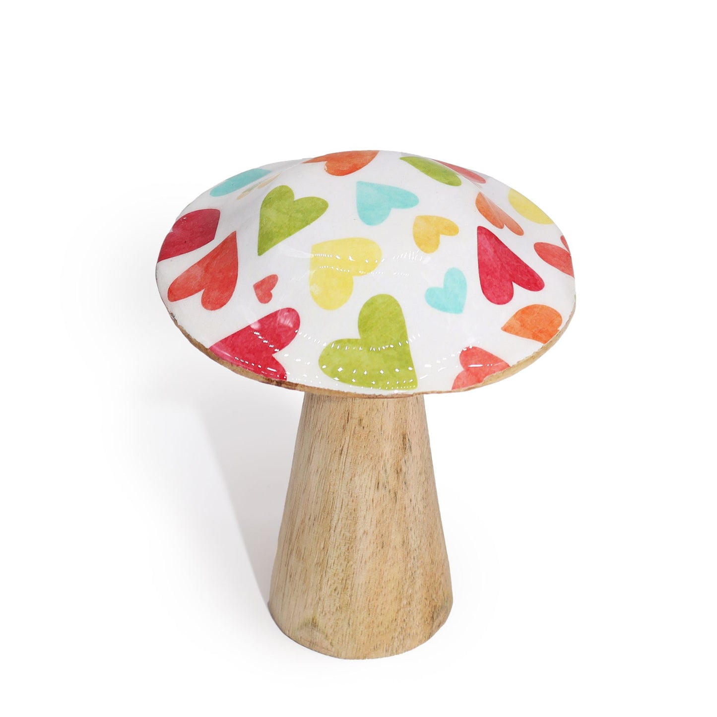 Small Wooden Enamelled Mushroom Decoration - Pastel Hearts