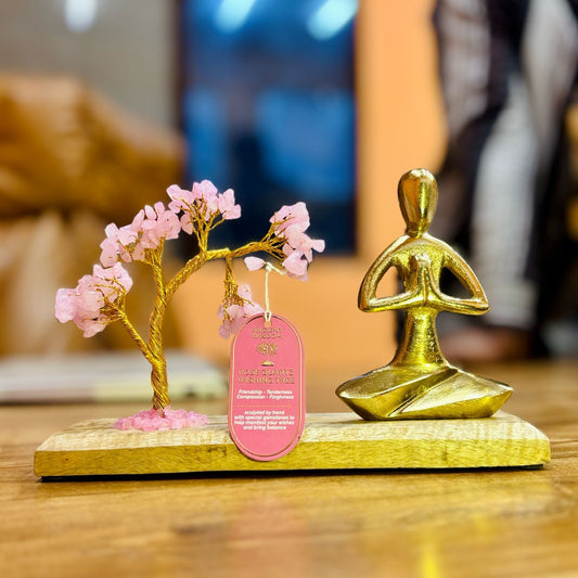 Rose Quartz Gemstone Yoga Garden - Namaste Pose - includes 100 chipstones
