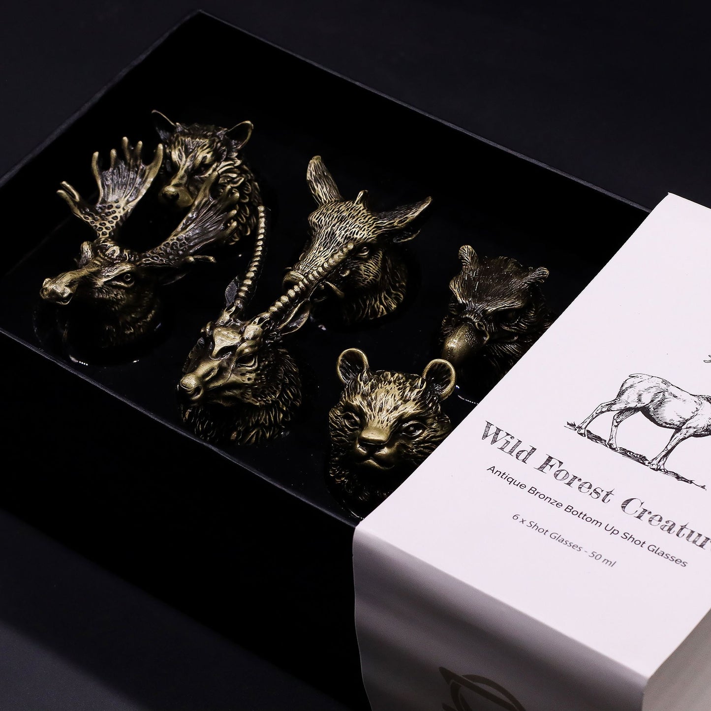 Wild Forest Creatures Set of 6 Shot Glasses (50ml) - Antique Bronze