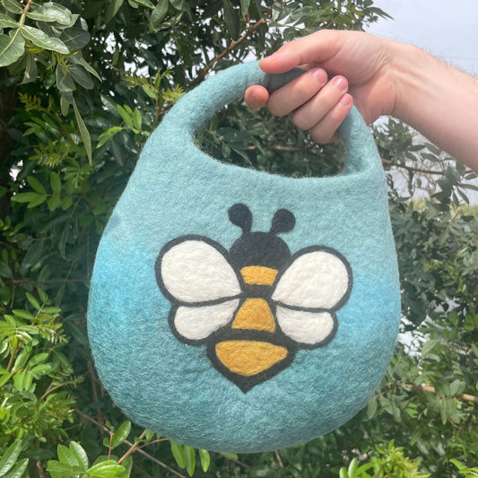 Water Felted Pale Blue Bee Bag