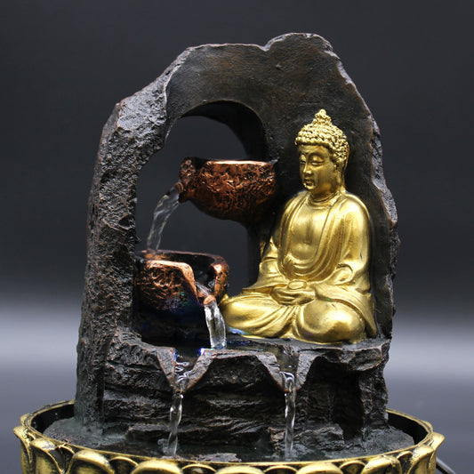 Tabletop Water Feature - Golden Meditating Buddha (30cm)