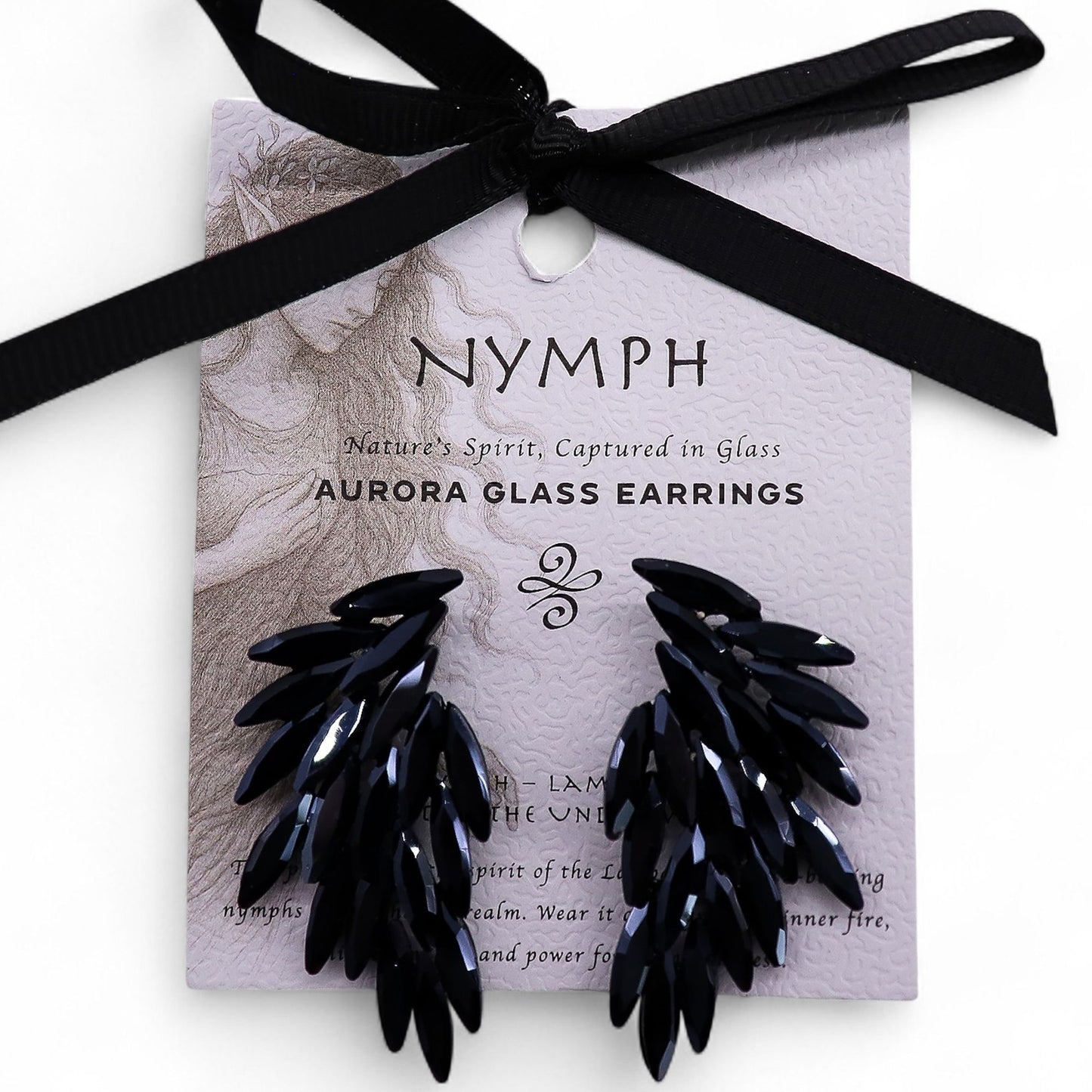 Nymph Aurora: Vintage Glass Angel Wings Earrings - Jet Black